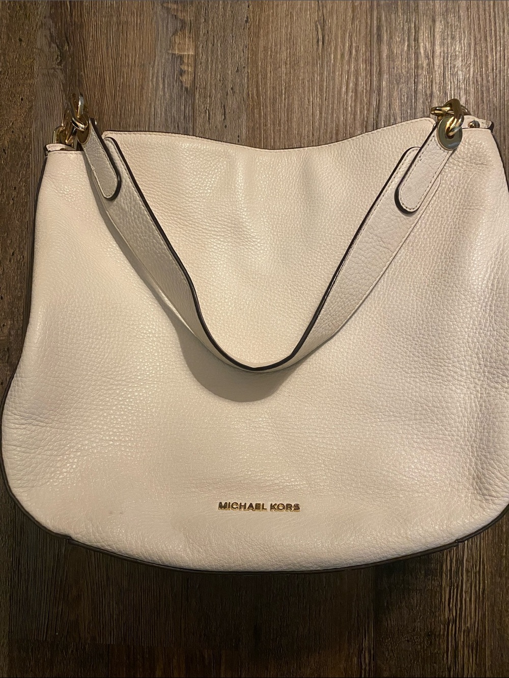 Michael Kors Cream Pebbled Leather Shoulder Hobo with Gold Hardware